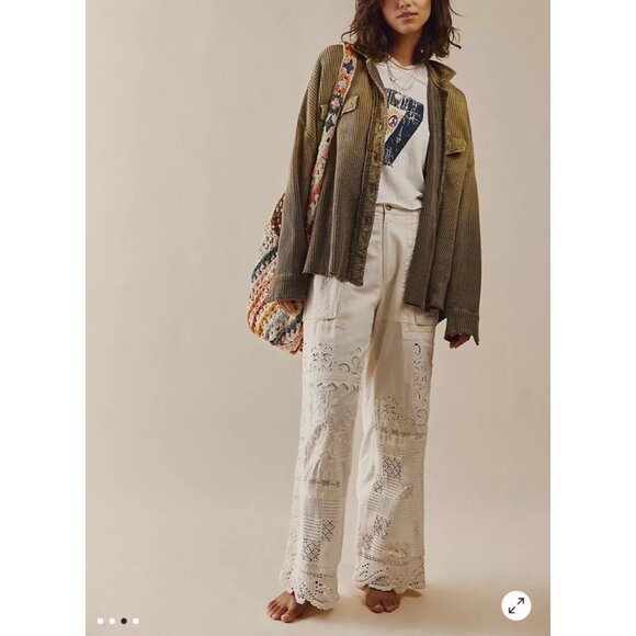 Free People FP One Scout Dip Dye Jacket Button-Front Olive Green 100% Cotton SzS - Picture 10 of 13